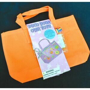 DIY Tote Bag Craft Kit Child Size Orange Mesh with Ribbons and Stickers 7X10 In